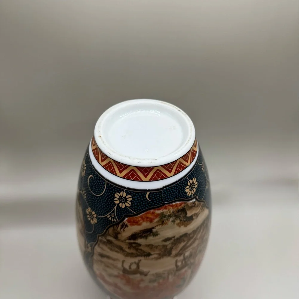 Japanese Style Fall Deer Blue Porcelain Decorative Ceramic Vase 10” Tall